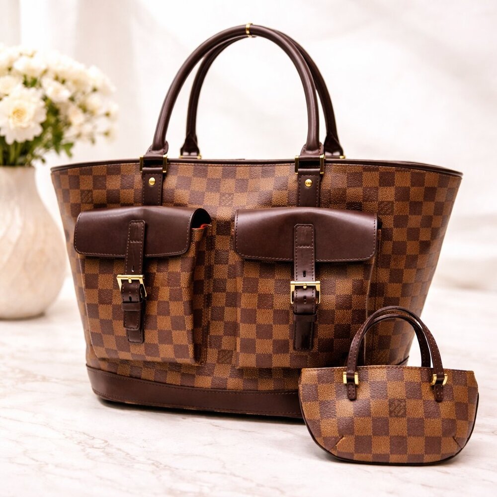 Authentic Louis Vuitton Manosque GM Damier Ebene Tote Bag/LV Shoulder Bag